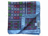 Battisti Pocket Square Light blue with cadet/red/green/purple pure silk