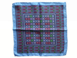 Battisti Pocket Square Light blue with cadet/red/green/purple pure silk
