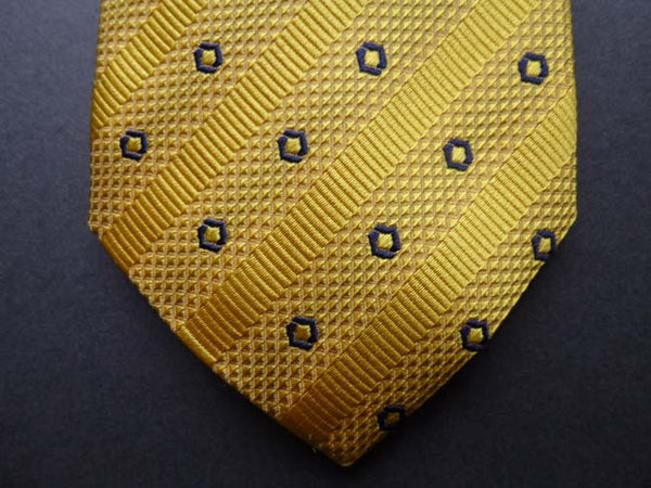 Battisti Tie: Golden yellow with midnight circular pattern, pure silk