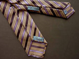 Battisti Tie: Heathered beige with soft purple/lavender stripes, 7-fold, pure silk