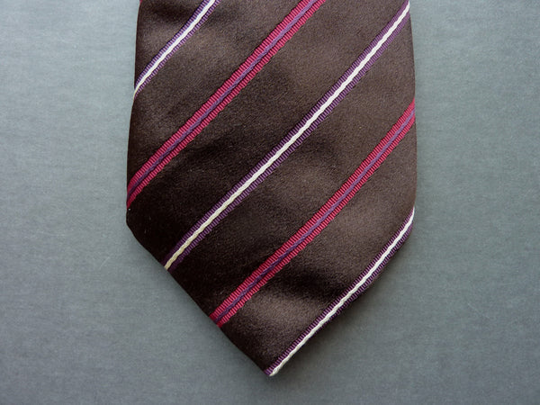Battisti Tie: Rich brown with fucsia/purple/white stripes, 7-fold, pure silk
