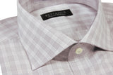 Benjamin Dress Shirt: White with pale grey plaid, medium spread collar, pure cotton