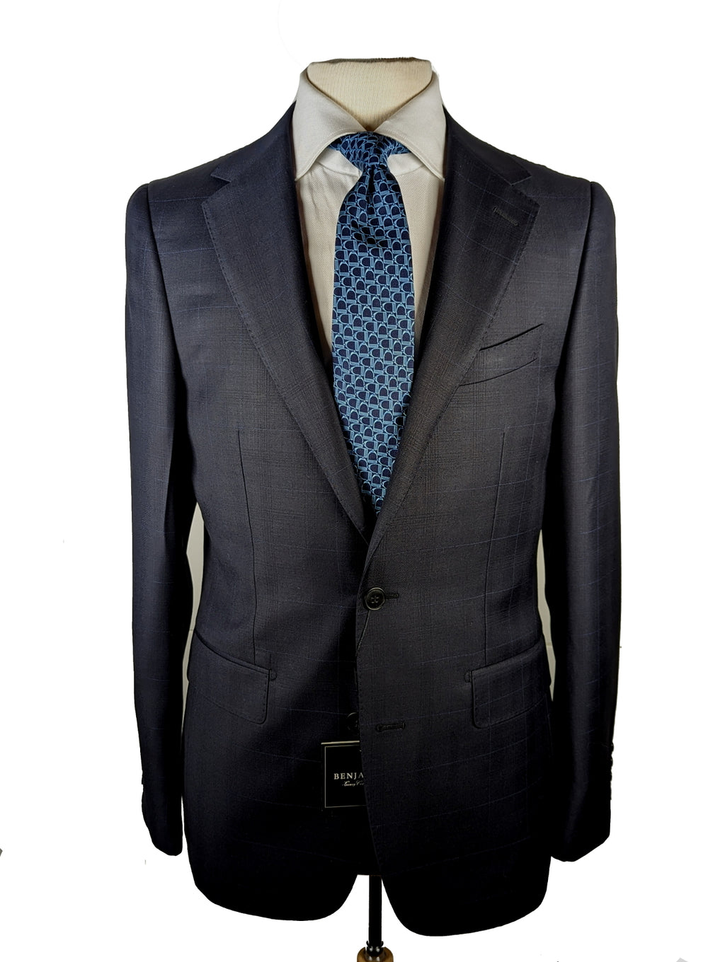 Benjamin Suit Midnight Blue Windowpane 2Button Wool eHABERDASHER