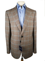 Benjamin Zegna Sport Coat Brown/Natural check Blue Windowpane 2-button Slim Fit Wool/Cashmere