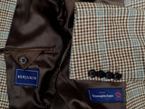Benjamin Zegna Sport Coat Brown/Natural check Blue Windowpane 2-button Slim Fit Wool/Cashmere