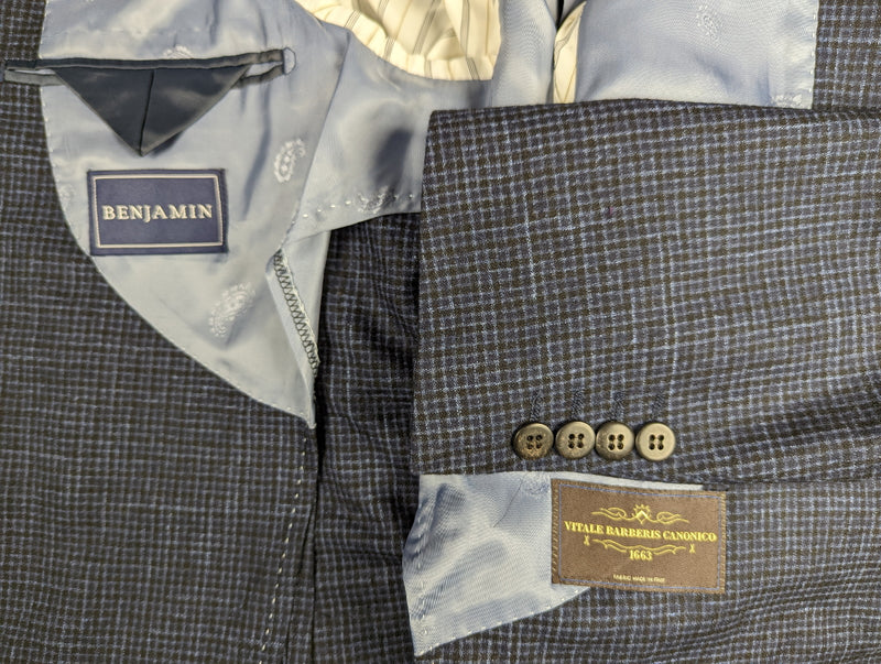 Benjamin Sport Coat Dark Blue Mini-Check 2-button Soft Shoulder VBC Wool