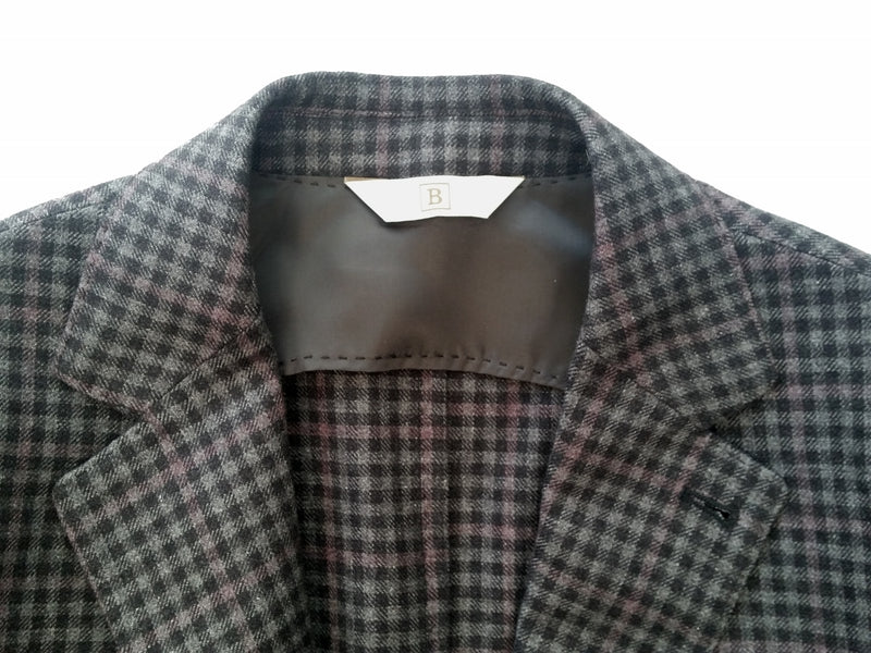 Bella Spalla Sport Coat: Charcoal & grey check with mauve, 2-button, silk/cashmere