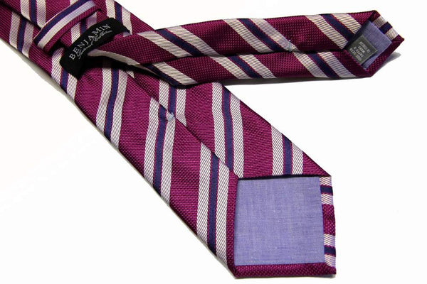 Benjamin Tie, Magenta with white/blue stripes, silk