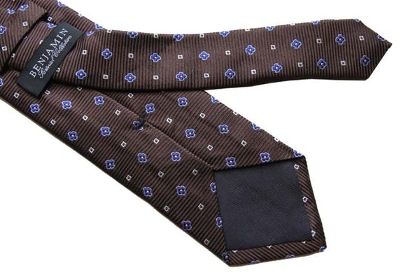 Benjamin Tie, Brown with blue geometric pattern, silk