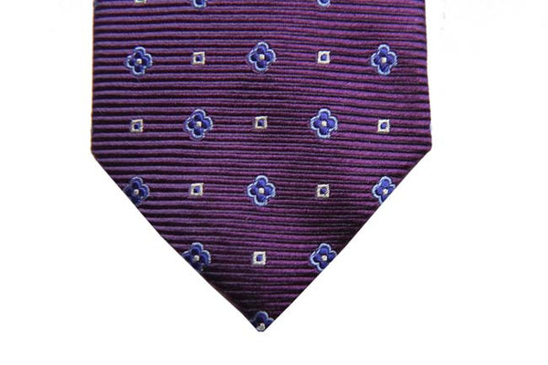 Benjamin Tie, Plum with blue geometric pattern, silk