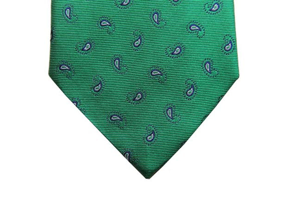 Benjamin Tie, Bright green with small navy paisleys, silk