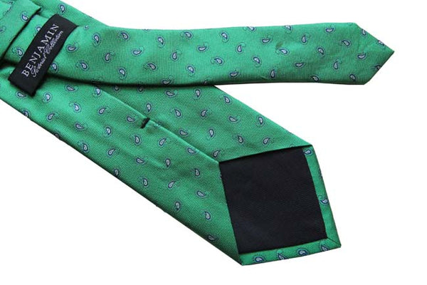 Benjamin Tie, Bright green with small navy paisleys, silk