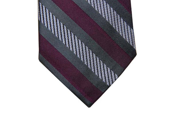 Benjamin Tie, Plum/grey/blue fancy stripes, silk