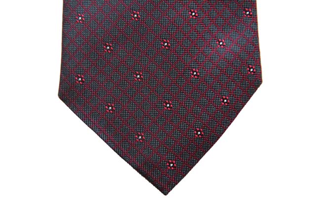Benjamin Tie, Charcoal with crimson floral/grid pattern, silk