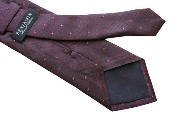Benjamin Tie, Charcoal with crimson floral/grid pattern, silk