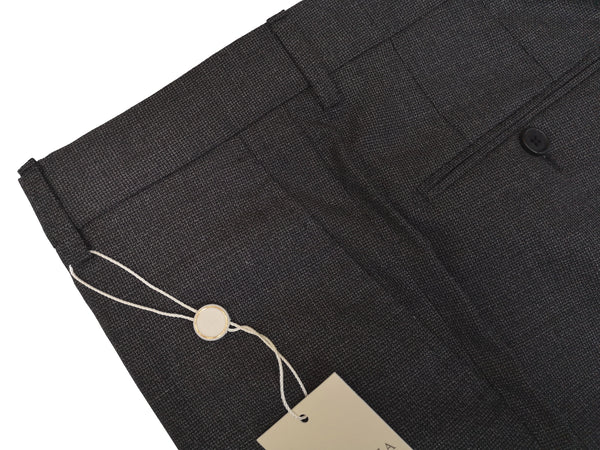 Bella Spalla Trousers Charcoal Grey, Flat front Wool Hopsack - Guabello