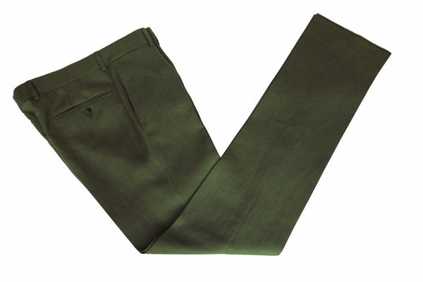 Benjamin Trousers: Olive, darted flat front, linen