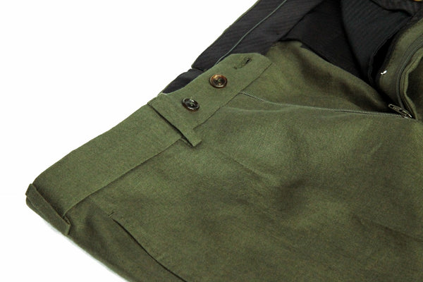 Benjamin Trousers: Olive, darted flat front, linen