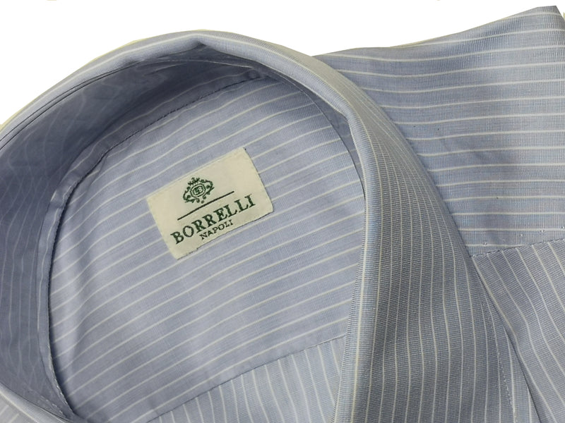 Borrelli Shirt 15.75 Blue with White Stripes Cotton French Cuffs