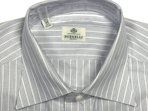 Borrelli Shirt: 15.75 White with blue stripes Spread collar Cotton
