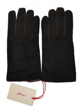 Brioni Gloves SIze 9.5 L, Brown/Black Carpincho leather Cashmere-lined