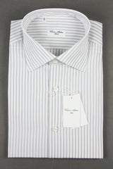 Attolini Shirt: Grey multi stripe, spread collar, pure cotton