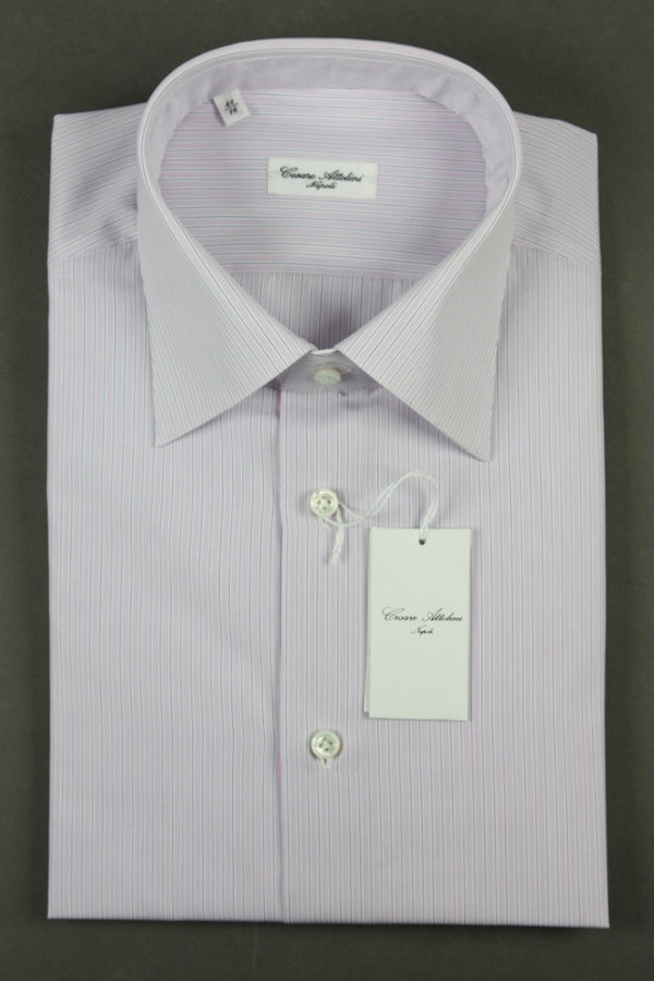Attolini Shirt: Lavender and navy stripe, spread collar, pure cotton