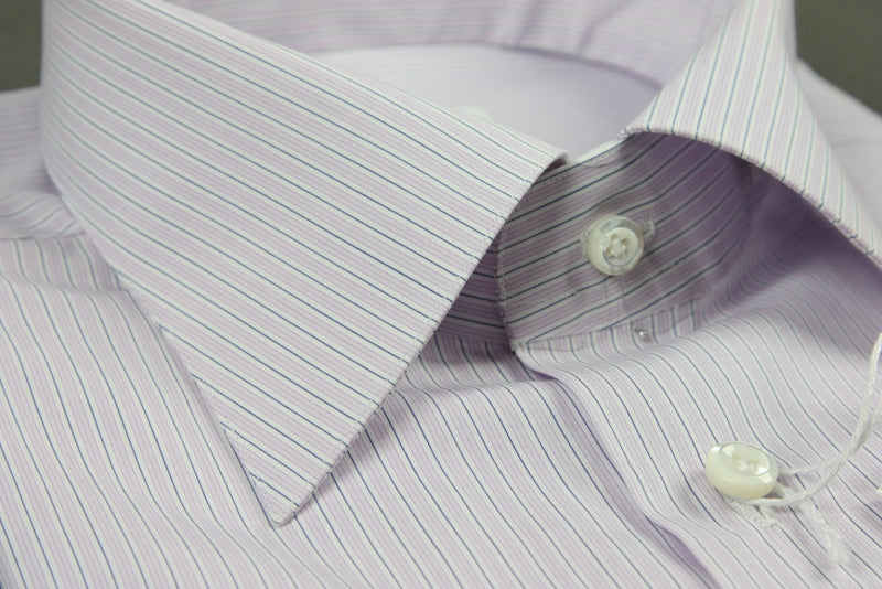 Attolini Shirt: Lavender and navy stripe, spread collar, pure cotton