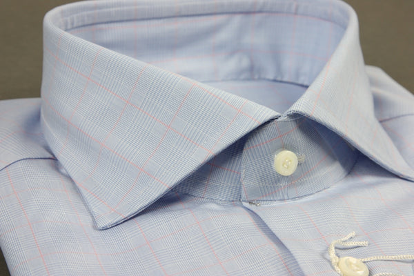 Attolini Shirt: Blue plaid with pink overplaid, spread collar, pure cotton