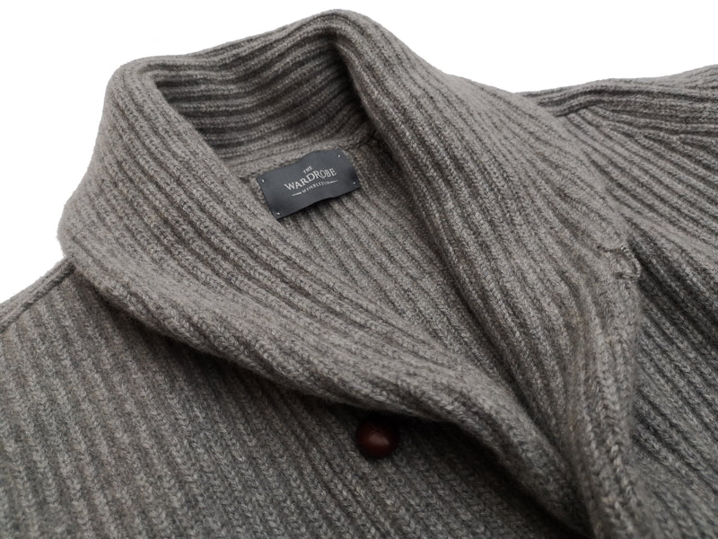 The Wardrobe Sweater Grey Shawl Collar, Cardigan 4-ply Cashmere