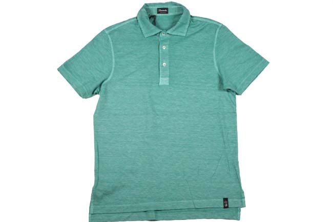 Drumohr Shirt: Small, Spring green, short sleeve, polo collar, pure washed cotton