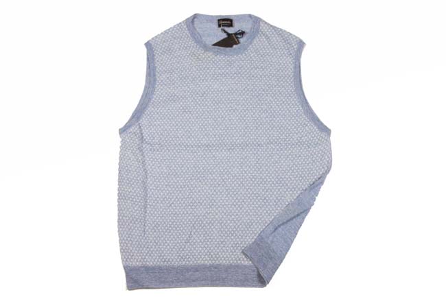 Drumohr Sweater: Small, Soft heathered blue diamond pattern, crewneck vest, pure cotton