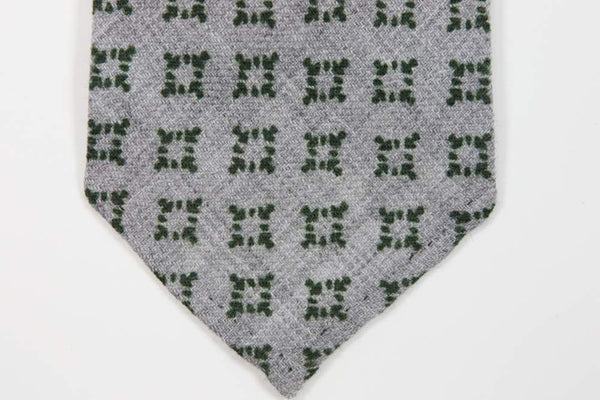 E. Formicola Tie, Grey with green square pattern, 3.25" wide, wool