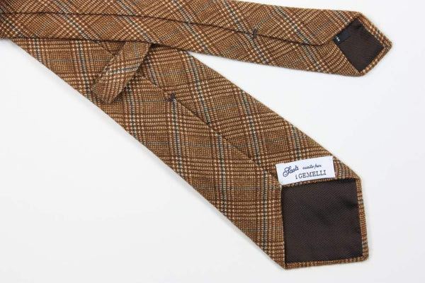 Sasa Tie, Dark golden brown plaid, 3.5" wide, cashmere