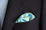 Kiton Pocket Square Sky with green grass bullseye pattern, pure silk