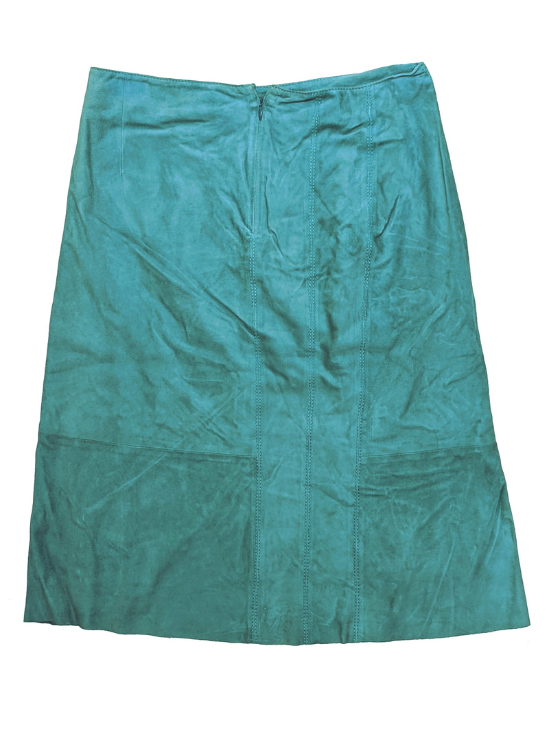 Kiton Women's Skirt Soft Teal Blue Suede IT 42