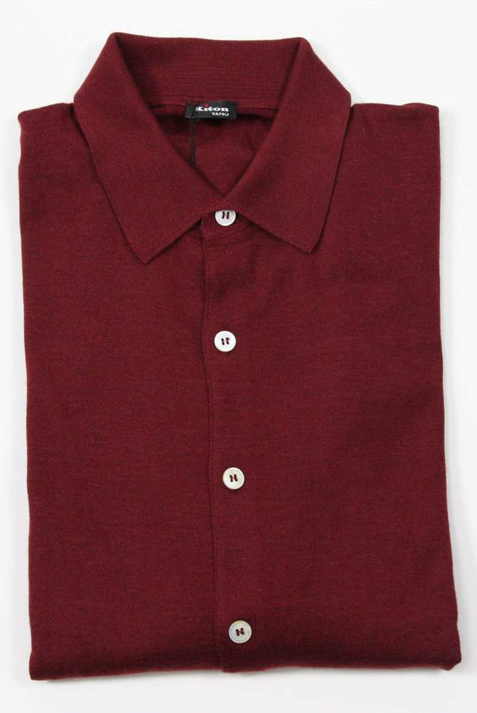 Kiton Sweater: Medium, Maroon, polo collar button front, cashmere/silk