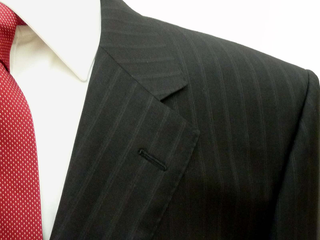 Lanvin Suit: 47L/48L, Black tonal stripes, 3-button, pure wool - sligh 