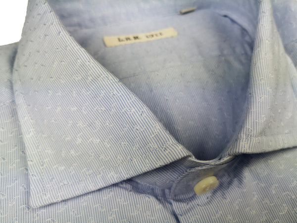 LBM 1911 Shirt 15.75, Blue/White micro stripe with mini white woven paisleys Spread collar Cotton
