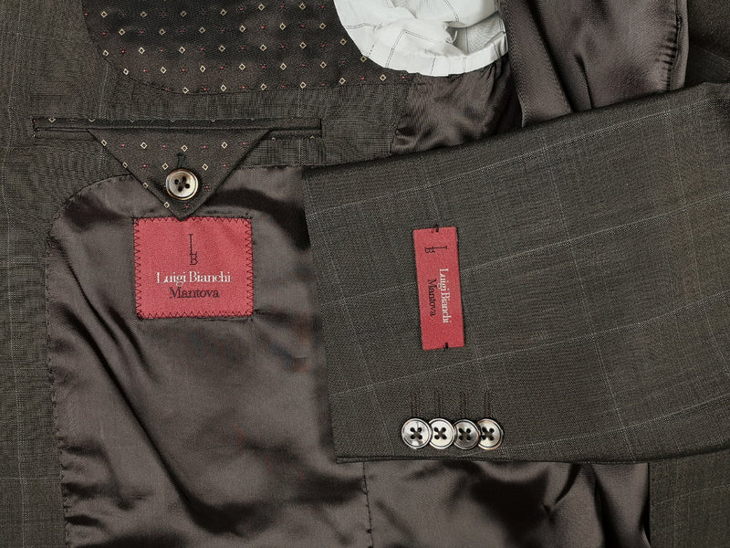 Luigi Bianchi Suit 42R, Brownish grey with blue stripes 2-button REDA Wool