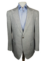 Luigi Bianchi Suit 39/40R, Light grey with sky stripes 1-Button Linen