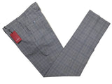 Luigi Bianchi Trousers 34, White & navy glen plaid Flat front Tailored fit Cotton