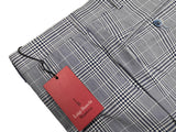 Luigi Bianchi Trousers 34, White & navy glen plaid Flat front Tailored fit Cotton