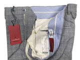 Luigi Bianchi Trousers 34, White & navy glen plaid Flat front Tailored fit Cotton