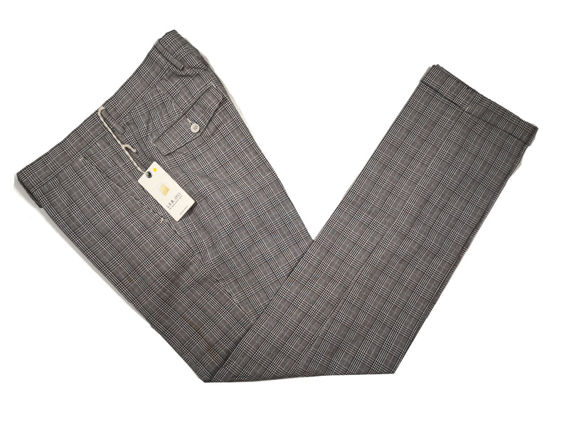 LBM 1911 Trousers 34, Black & white plaid with blue Flat front Tailored fit Cotton
