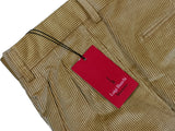 Luigi Bianchi Trousers 38, Yellowish tan Pleated front Relaxed fit Cotton Corduroy