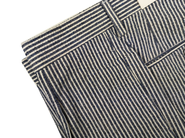 LBM 1911 Trousers 34, Ink blue/white striped seersucker Pleated front Tailored fit Cotton blend