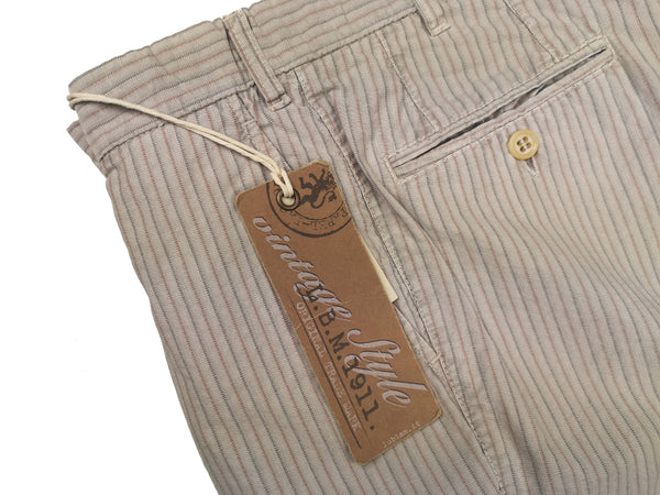 LBM 1911 Trousers 32, Beige rust/grey striped seersucker Pleated front Straight fit Cotton blend