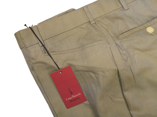 Luigi Bianchi Trousers 36, Greenish beige Flat front Relaxed fit Cotton