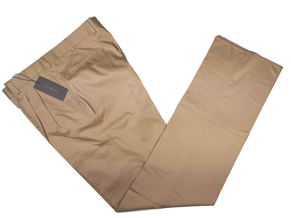 Luigi Bianchi Lubiam Trousers 36, Tan Pleated front Relaxed fit Cotton